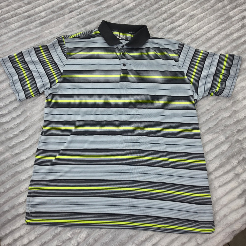Nike Golf Tour Performance Dri-FIT Polo Shirt Mens XXL Grey Neon Yellow Striped